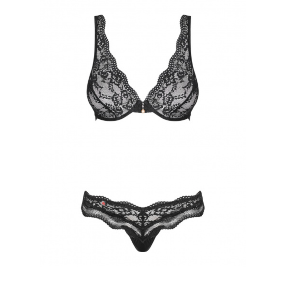 CONJUNTO DE LINGERIE DE RENDA PRETA - L/XL